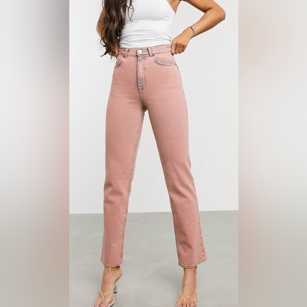 ASOS Tall High Rise Straight Leg Jeans in Overdye Pink